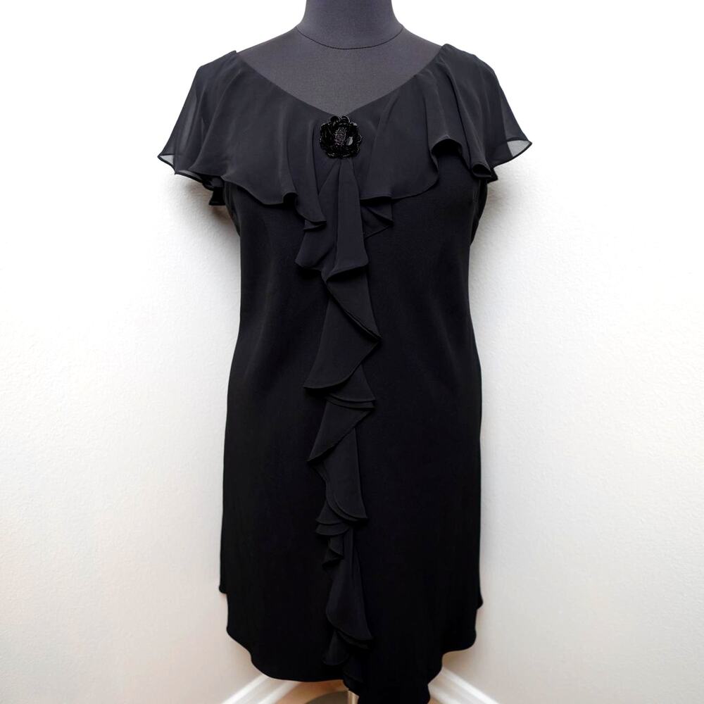 SL Fashions Black Ruffle Cocktail Dress 20W Vintage